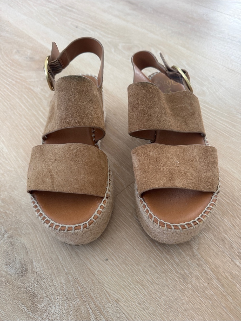 Franco Sarto Suede Espadrille Platform Sandals in Tan